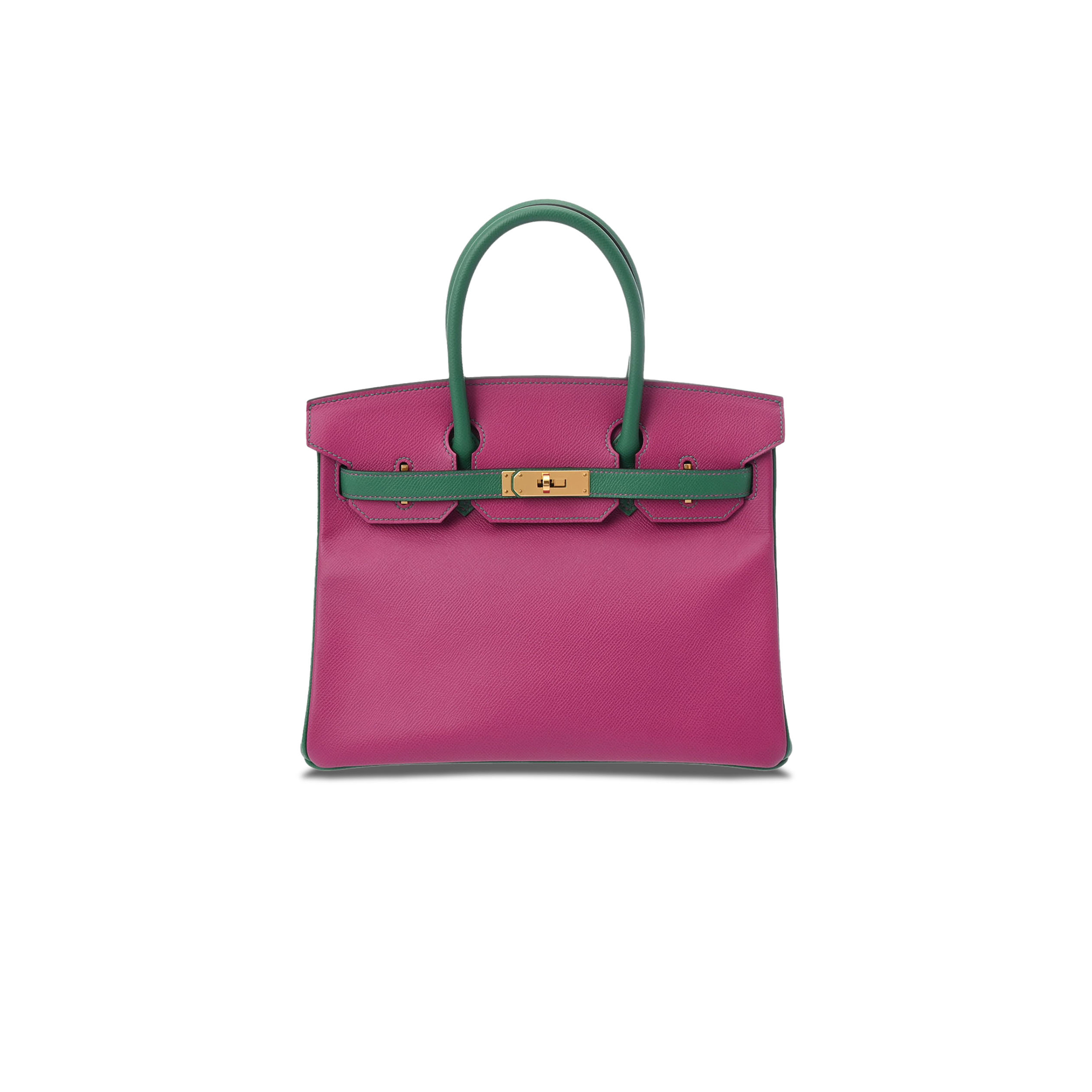 HERMÈS BIRKIN 30 EPSOM ROSE PURPLE WITH VELVET GREEN GOLD BUCKLE 618740 (30*23*15cm)